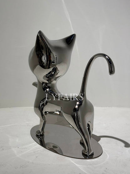 Handcrafted Stainless Steel Cat Art Sculpture with Playful Poses