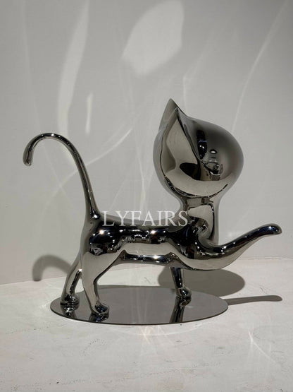 Handcrafted Stainless Steel Cat Art Sculpture with Playful Poses