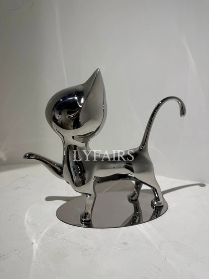 Handcrafted Stainless Steel Cat Art Sculpture with Playful Poses