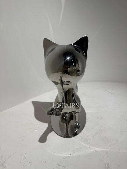 Handcrafted Stainless Steel Cat Art Sculpture with Playful Poses
