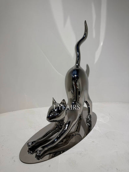 Handcrafted Stainless Steel Cat Art Sculpture with Playful Poses