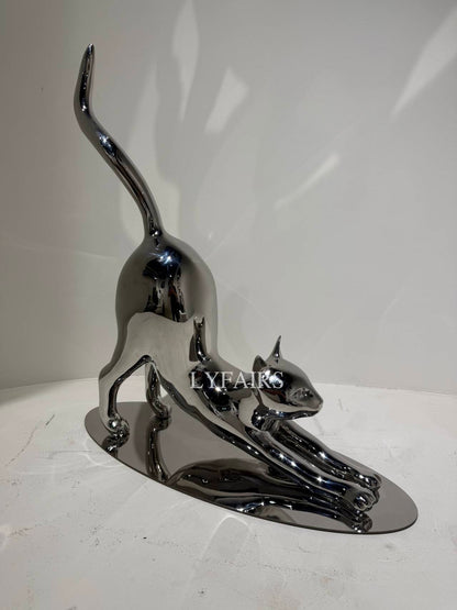 Handcrafted Stainless Steel Cat Art Sculpture with Playful Poses