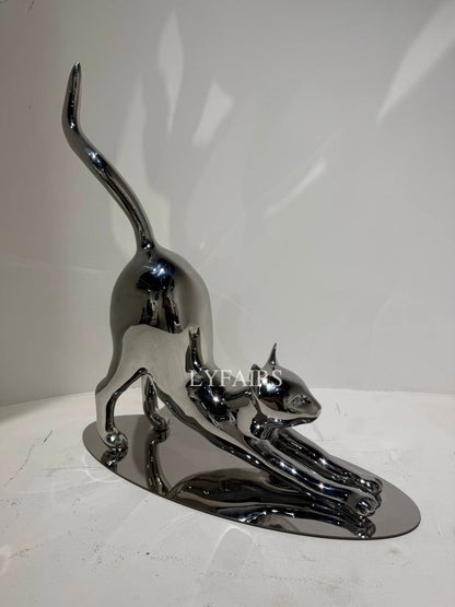 Handcrafted Stainless Steel Cat Art Sculpture with Playful Poses