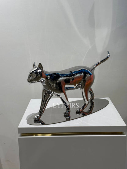 Handcrafted Stainless Steel Cat Art Sculpture with Playful Poses