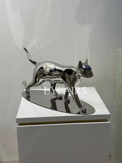 Handcrafted Stainless Steel Cat Art Sculpture with Playful Poses
