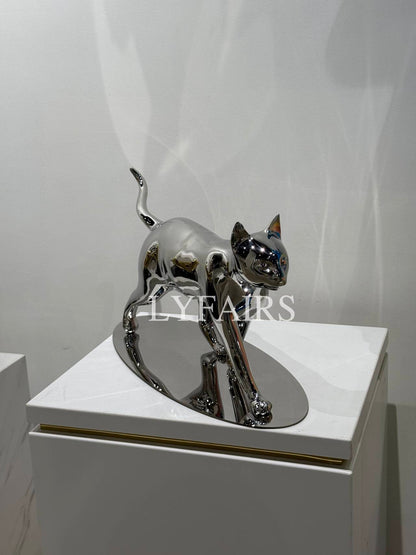 Handcrafted Stainless Steel Cat Art Sculpture with Playful Poses
