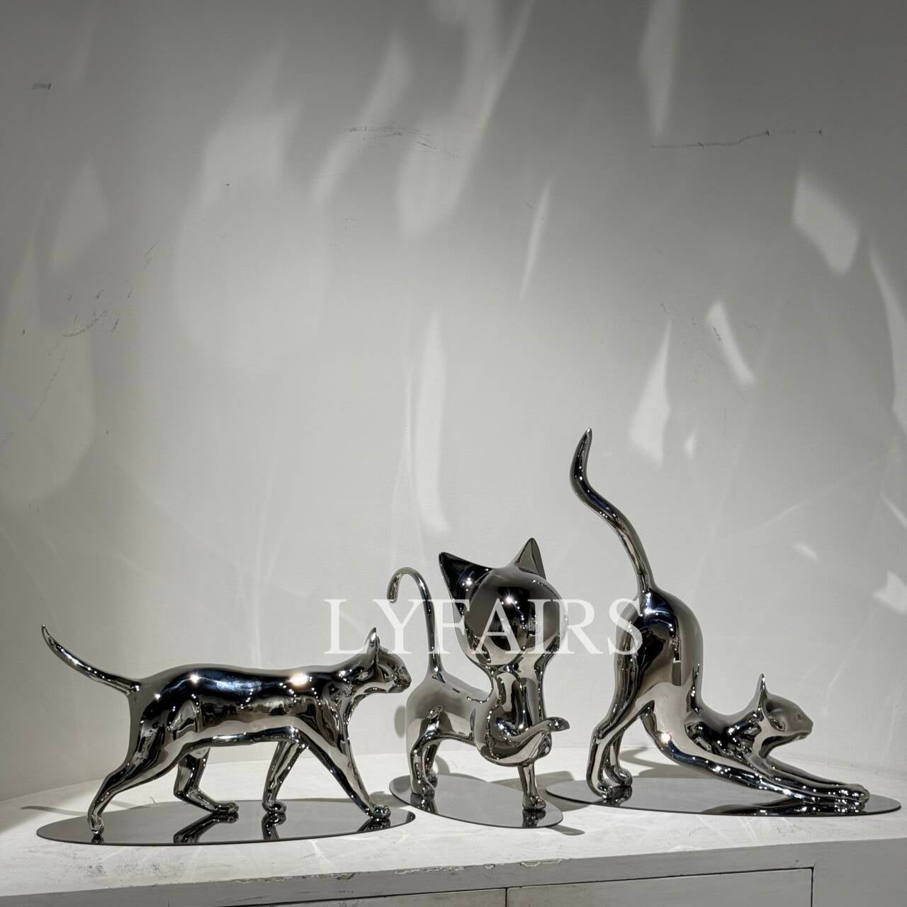 Handcrafted Stainless Steel Cat Art Sculpture with Playful Poses