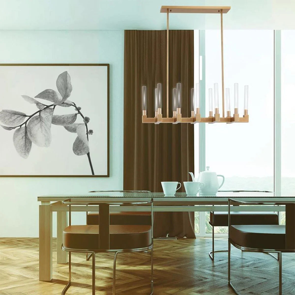 Modern Round/Linear Tubular Glass Chandelier for Dining Room/Kitchen Island