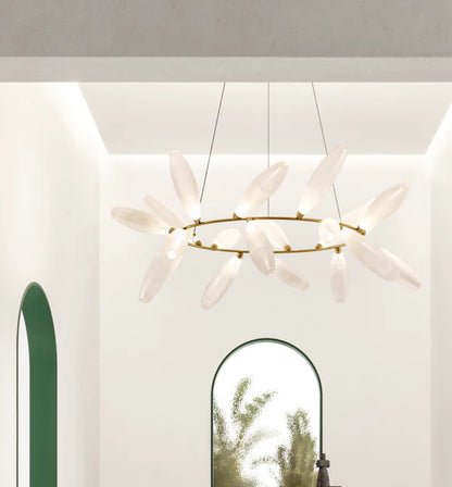 Minimalist Linear Rice Grain Shaped Bulb Iron Chandelier for Dining Room