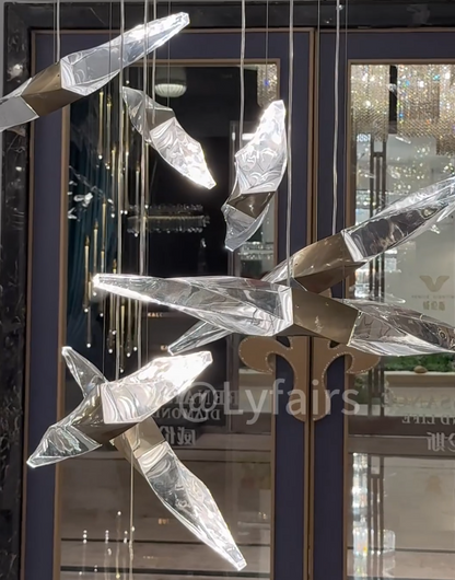 Modern Floating Twisted Crystal Chandelier for High Ceilings