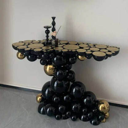Tavolino/consolle d'ingresso di lusso con bolle nere e oro di design