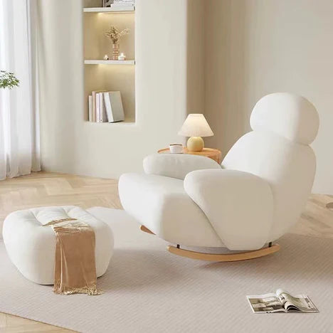Nordic White/Gray/Pink Boucle Sherpa Rocking Lounge Chair