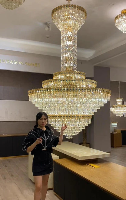Luxury Extra Large Conical Crystal Chandelier for High Ceiling Living Room/Foyer