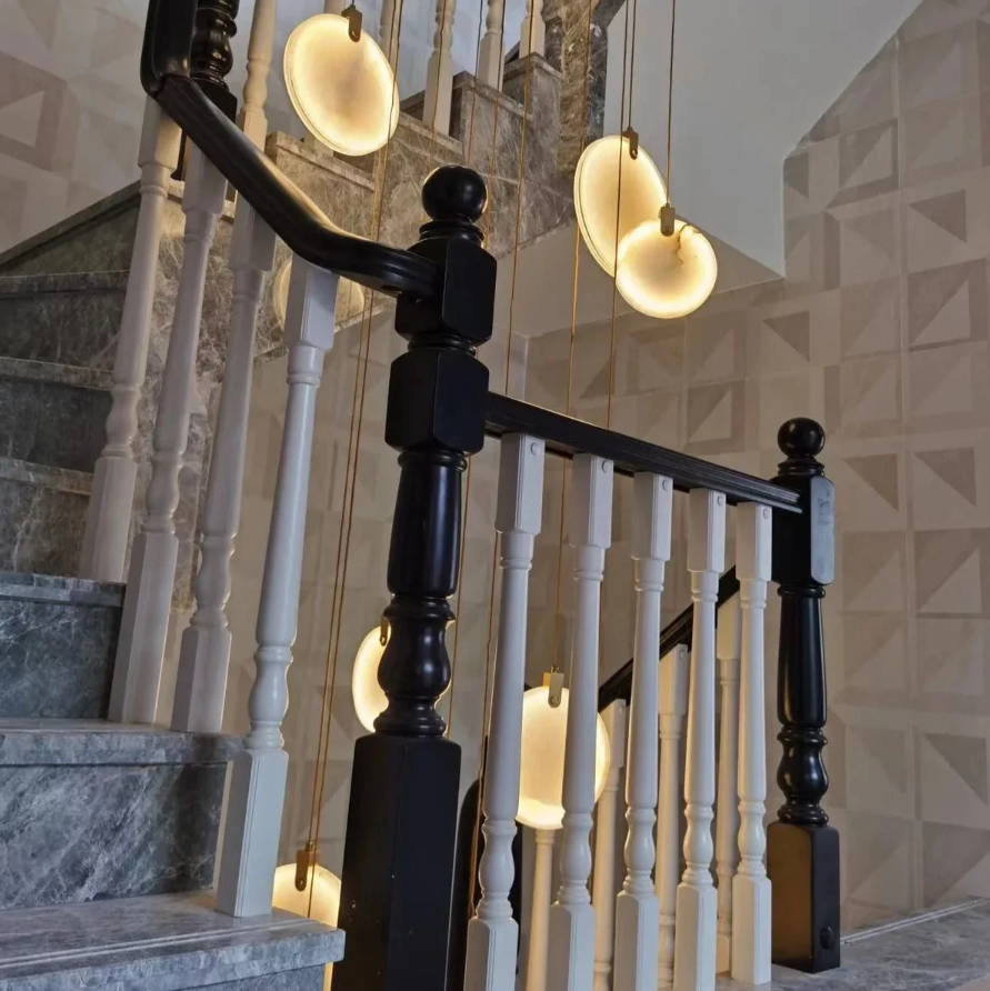 Modern Floating Round Alabaster Chandelier for High Ceiling