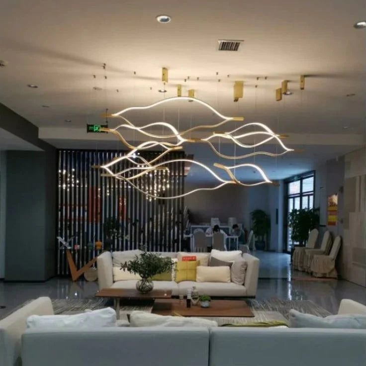 Modern Simple Brass Waving Chandelier for Living/Dining Room/Kitchen Island