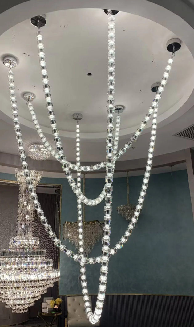 Modern Crystal Bullet Necklace Chain Chandelier for Living Room/Staircase/Foyer/Hotel/Restaurant