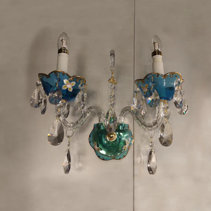French Romantic Blue Crystal Designer Wall Lamp