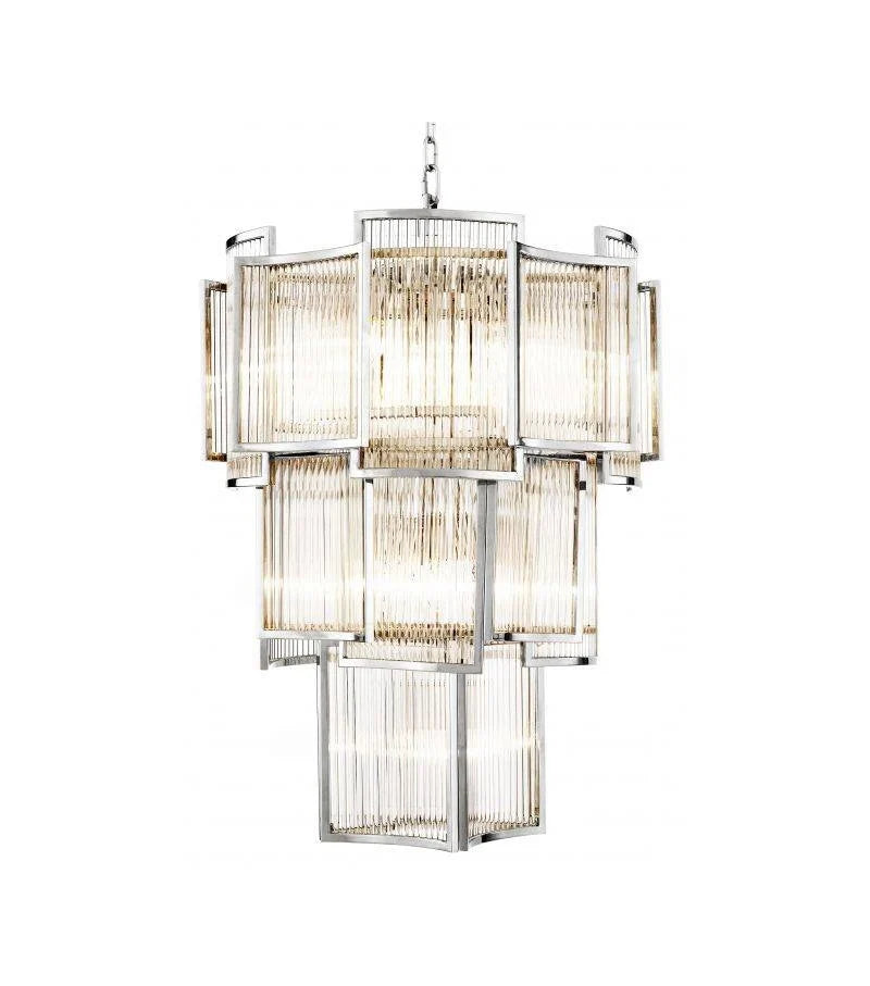 Modern Multi-tiered Tiles Crystal Rods Chandelier for High-ceiling
