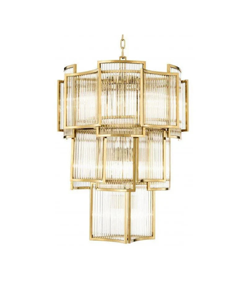 Modern Multi-tiered Tiles Crystal Rods Chandelier for High-ceiling
