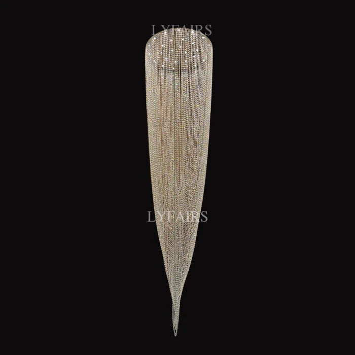 Luxury Waterfall Crystal Flush Mounted Chandelier for High Ceiling
