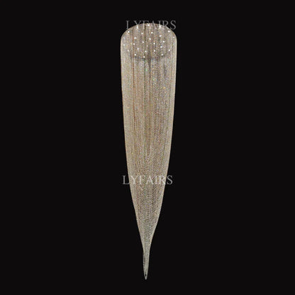 Luxury Waterfall Crystal Flush Mounted Chandelier for High Ceiling
