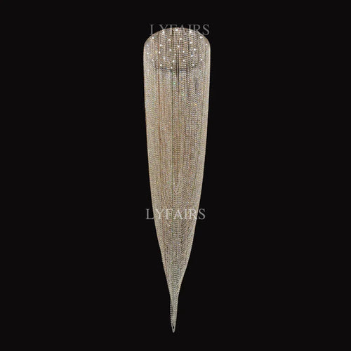 Luxury Waterfall Crystal Flush Mounted Chandelier for High Ceiling