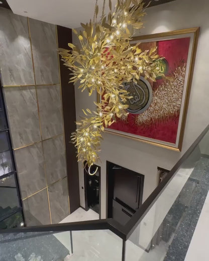 Modern Gold Leaves Tree Chandelier for High-ceiling