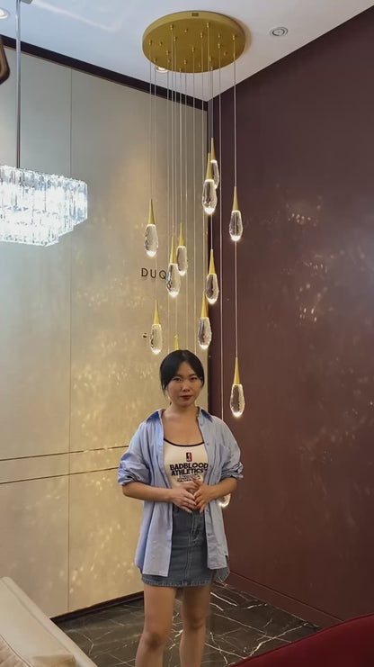Modern Floating Crystal Waterdrop Chandelier for High-ceiling
