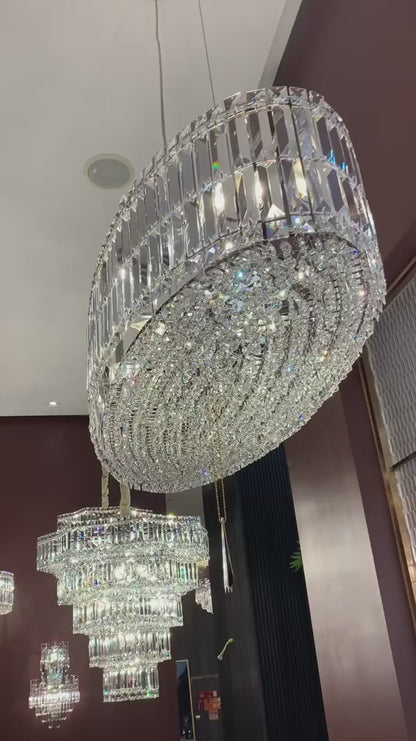 Modern Silver Ceiling Round/Rectangle Crystal Chandelier Set for Living Room/Dining Room/ Bedroom Decorative Light Fixture
