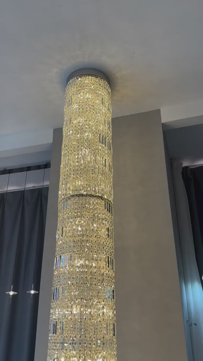 Modern Cylindrical Crystal Chandelier