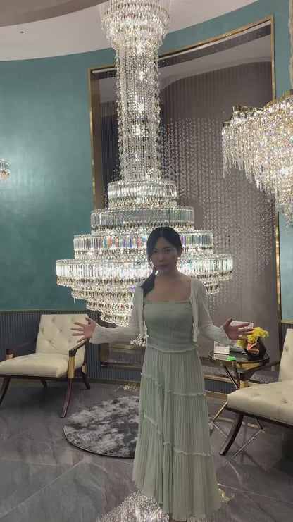Luxury Empire Leaves Crystal Chandelier for Staircase/Foyer/Living Room
