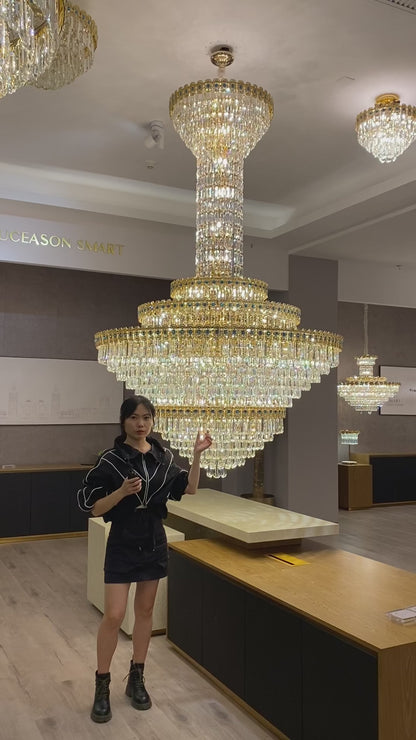 Luxury Extra Large Conical Crystal Chandelier for High Ceiling Living Room/Foyer