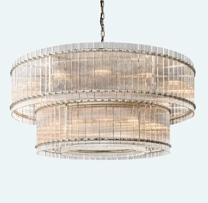 Modern 2-Tier Round Handmade Fluted Glass Panels Chandelier