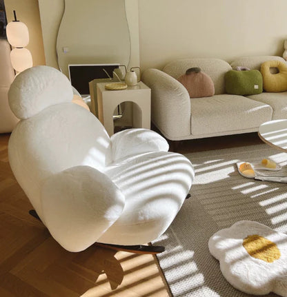 Nordic White/Gray/Pink Boucle Sherpa Rocking Lounge Chair