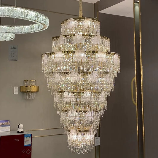 Luxury Extra Large Multi-tier Melting Ice Crystal Chandelier for Staircase/Foyer/Entryway/Hotel