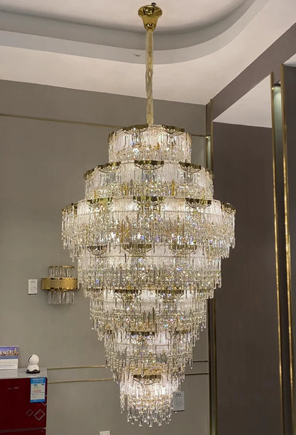 Luxury Extra Large Multi-tier Melting Ice Crystal Chandelier for Staircase/Foyer/Entryway/Hotel