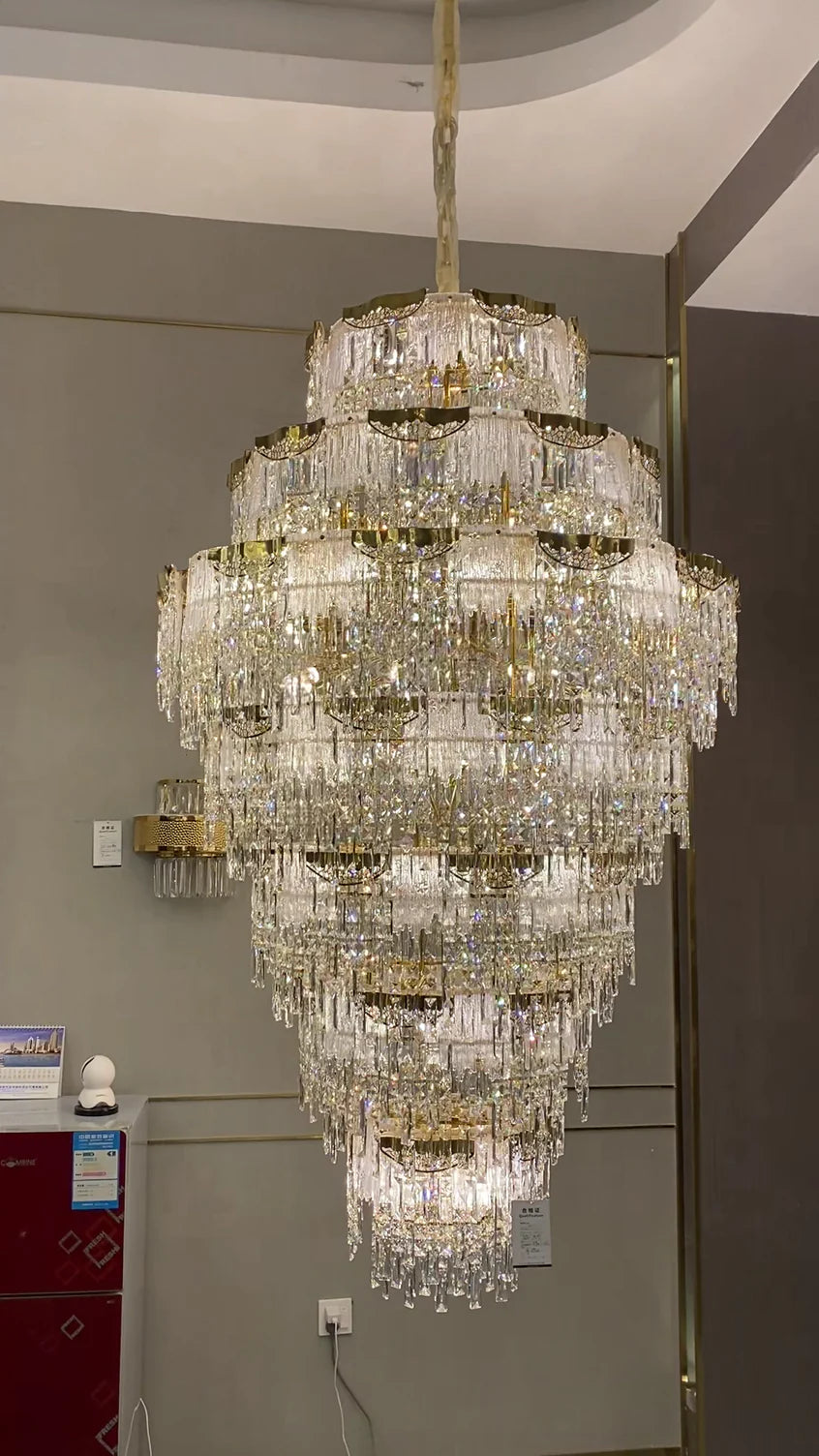 Luxury Extra Large Multi-tier Melting Ice Crystal Chandelier for Staircase/Foyer/Entryway/Hotel