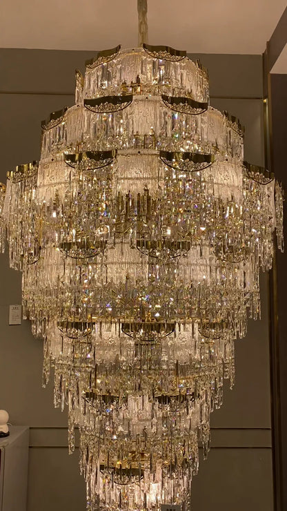 Luxury Extra Large Multi-tier Melting Ice Crystal Chandelier for Staircase/Foyer/Entryway/Hotel