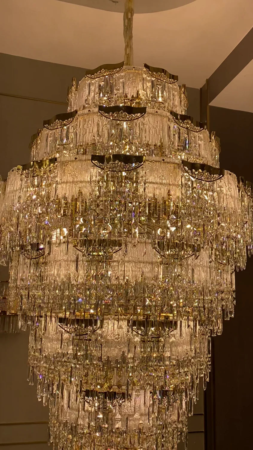 Luxury Extra Large Multi-tier Melting Ice Crystal Chandelier for Staircase/Foyer/Entryway/Hotel