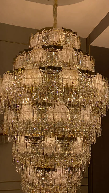 Luxury Extra Large Multi-tier Melting Ice Crystal Chandelier for Staircase/Foyer/Entryway/Hotel