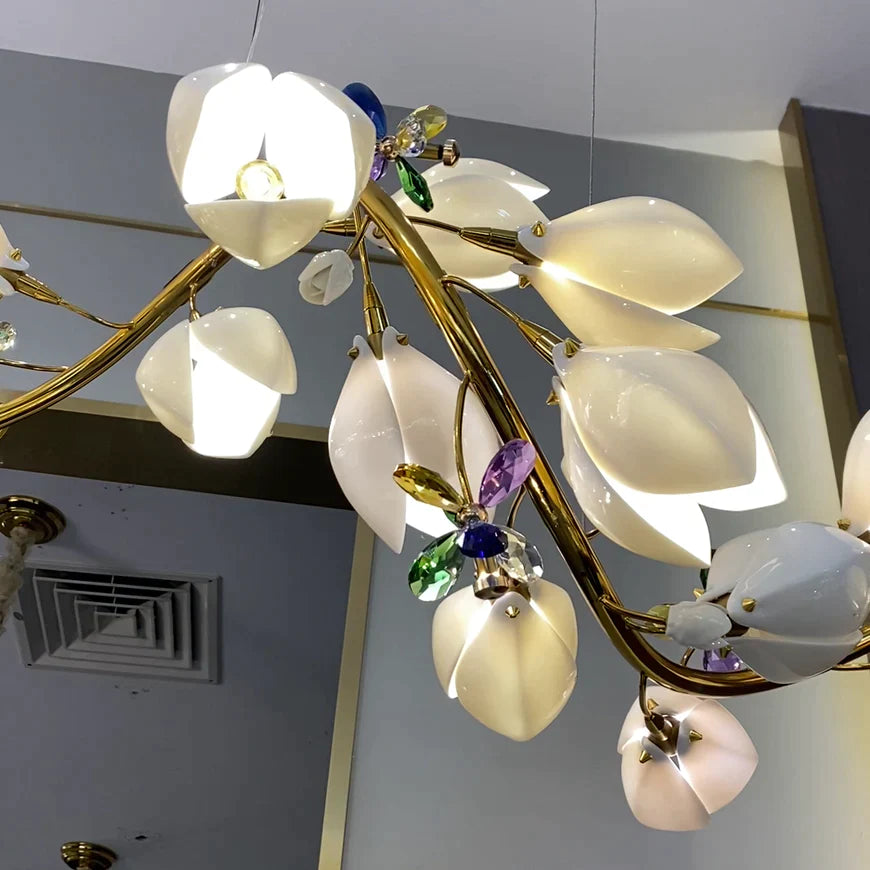 Art Design Creative Ceramic Magnolia Ring/Linear Chandelier for Bedroom/Living Room/Dining Room/Kitchen Island