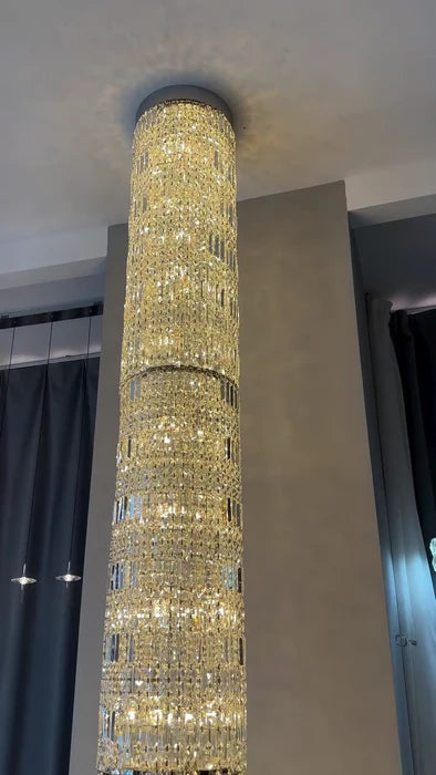 Modern Cylindrical Crystal Chandelier