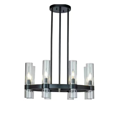Round Wagon Wheel Candle Chandelier in black/brass