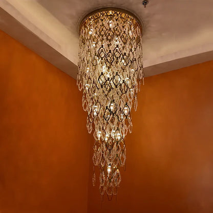 Modern Flush Mount Hexagon Crystal Chandelier for Staircase/Foyer