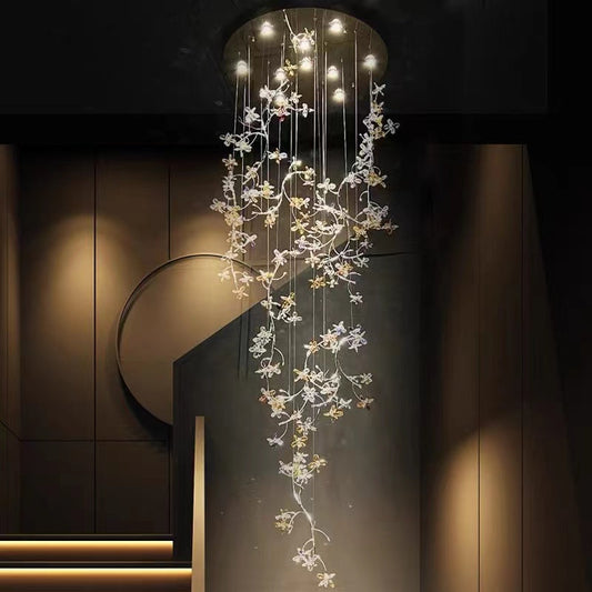 Luxury Branch Flower Crystal Chandelier For High Staircase/Foyer / Hallway
