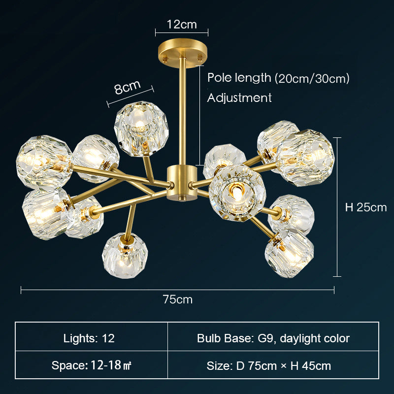 Lustre Spoutnik en laiton avec cristaux K9, luminaire de plafond moderne