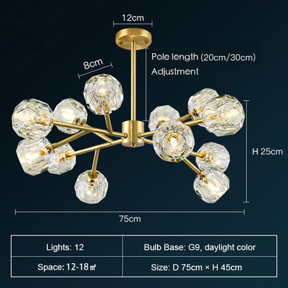 Lustre Spoutnik en laiton avec cristaux K9, luminaire de plafond moderne