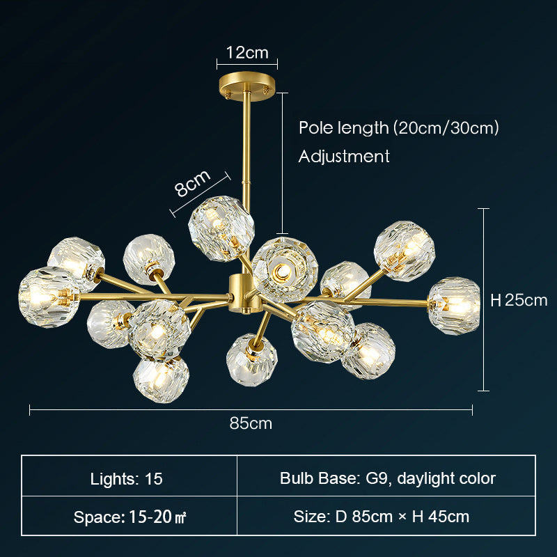 Lustre Spoutnik en laiton avec cristaux K9, luminaire de plafond moderne