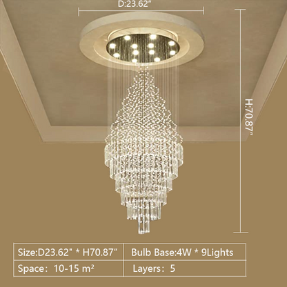 staircase crystal chandelier bicone shaped fancy light fixture for modern house villa hotels