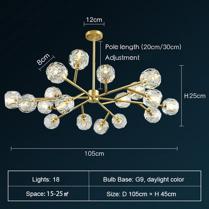 Lustre Spoutnik en laiton avec cristaux K9, luminaire de plafond moderne